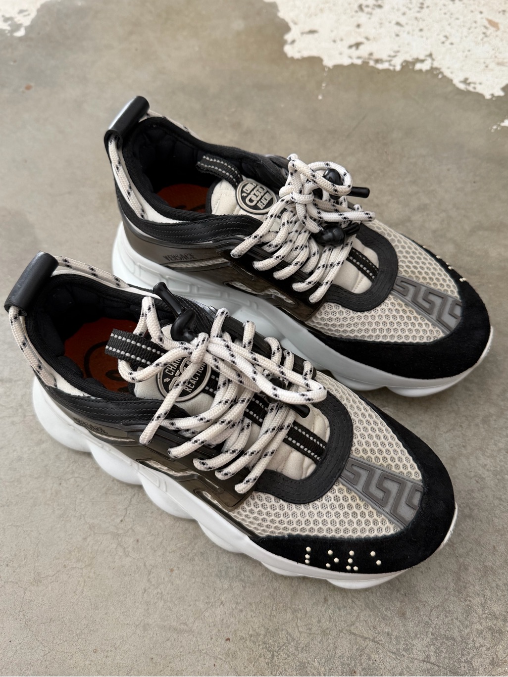 Versace White & Black Mesh Chain Reaction Sneakers [37]